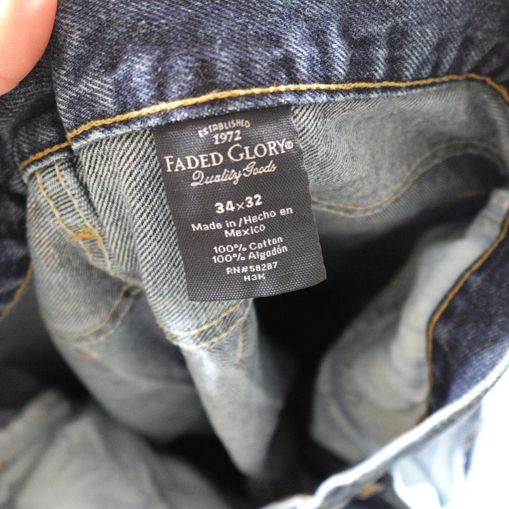 Faded Glory Jeans Mens 34x32 Blue Straight Leg 100% Cotton Denim Classic Fit
